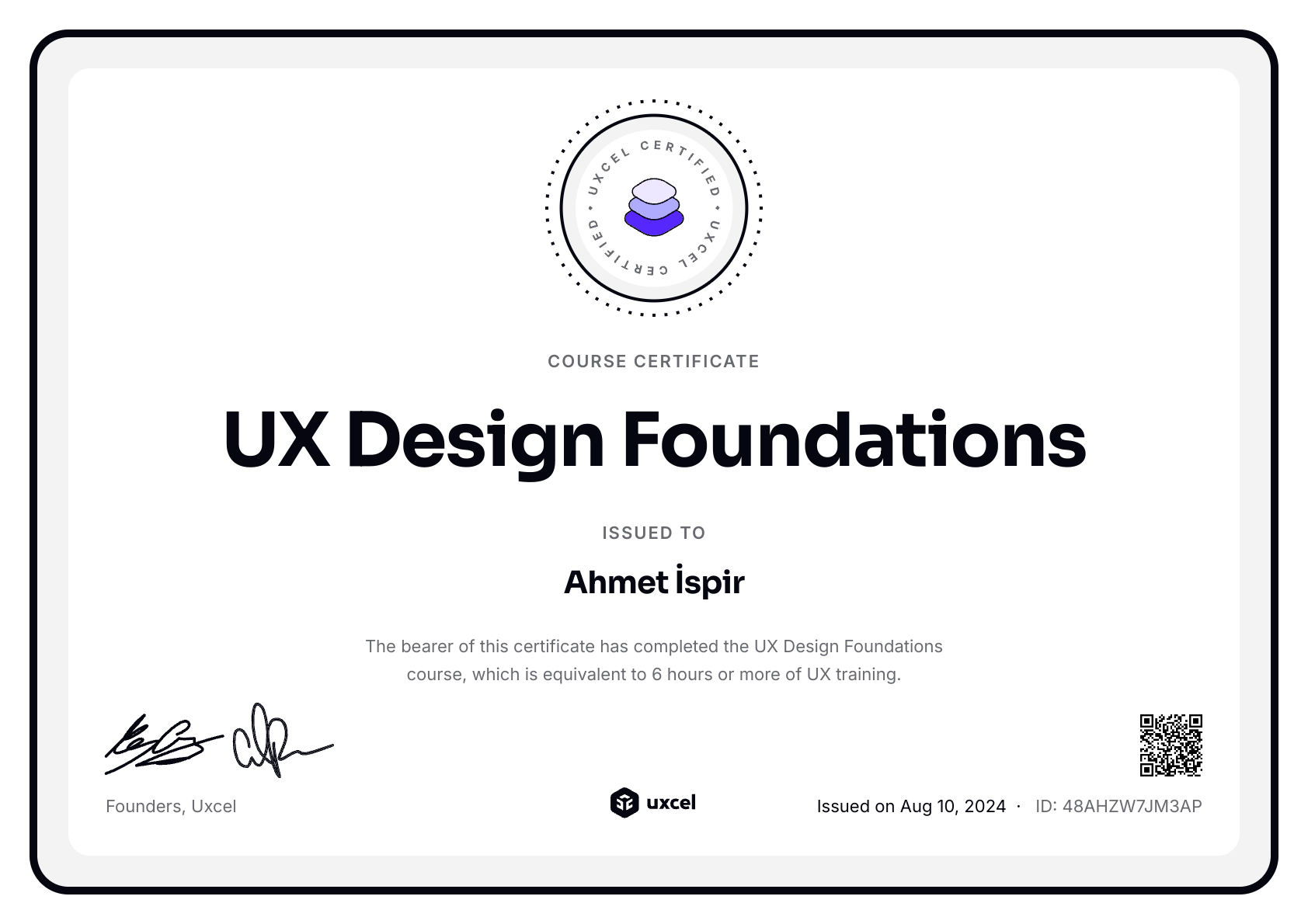 Ahmet İspir's certificate